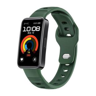 For Huawei Band 10 / 10 NFC Solid Color Metal Reverse Buckle Wave Silicone Watch Band(Field Green)