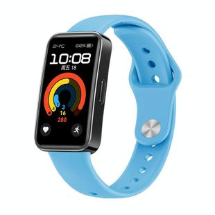 For Huawei Band 10 / 10 NFC Solid Color Metal Reverse Buckle Flat Silicone Watch Band(Sky Blue)