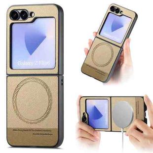 For Samsung Galaxy Z Flip4 Twill Fabric Leather Skin Magnetic Back Phone Case(Khaki)