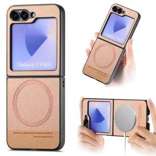 For Samsung Galaxy Z Flip5 Twill Fabric Leather Skin Magnetic Back Phone Case(Pink)