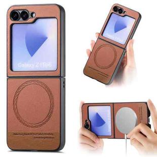 For Samsung Galaxy Z Flip6 Twill Fabric Leather Skin Magnetic Back Phone Case(Brown)