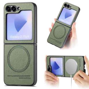 For Samsung Galaxy Z Flip6 Twill Fabric Leather Skin Magnetic Back Phone Case(Green)