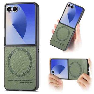 For Samsung Galaxy Z Flip7 5G Twill Fabric Leather Skin Magnetic Back Phone Case(Green)