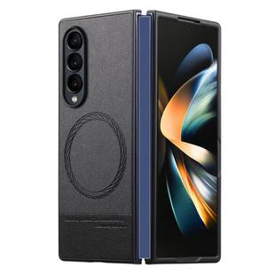 For Samsung Galaxy Z Fold4 Twill Fabric Leather Skin Magnetic Back Phone Case(Black)