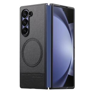 For Samsung Galaxy Z Fold5 Twill Fabric Leather Skin Magnetic Back Phone Case(Black)