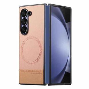 For Samsung Galaxy Z Fold5 Twill Fabric Leather Skin Magnetic Back Phone Case(Pink)