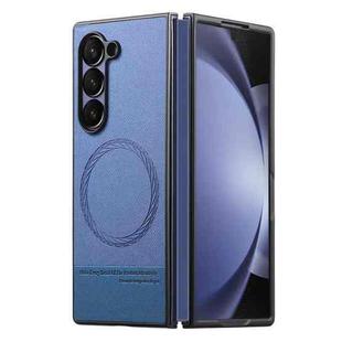 For Samsung Galaxy Z Fold5 Twill Fabric Leather Skin Magnetic Back Phone Case(Blue)