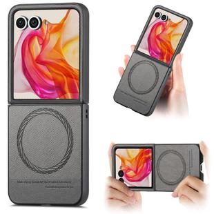 For Motorola Razr 50 Twill Fabric Leather Skin Magnetic Back Phone Case(Gray)