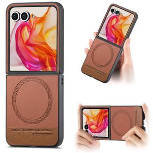 For Motorola Razr 50 Ultra Twill Fabric Leather Skin Magnetic Back Phone Case(Brown)