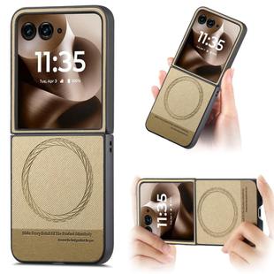 For Motorola Razr 60 Twill Fabric Leather Skin Magnetic Back Phone Case(Khaki)