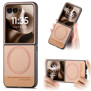 For Motorola Razr 60 Ultra Twill Fabric Leather Skin Magnetic Back Phone Case(Pink)