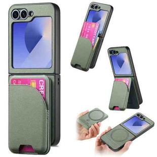 For Samsung Galaxy Z Flip5 Twill Fabric Leather Skin Card Bag Magnetic Back Phone Case(Green)