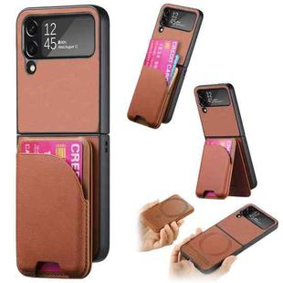 For Samsung Galaxy Z Flip4 Twill Fabric Leather Skin Card Bag Magnetic Back Phone Case(Brown)