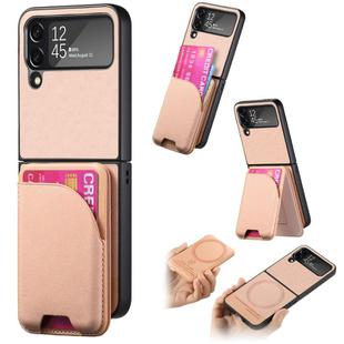 For Samsung Galaxy Z Flip4 Twill Fabric Leather Skin Card Bag Magnetic Back Phone Case(Pink)