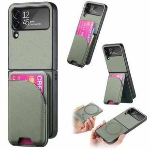 For Samsung Galaxy Z Flip4 Twill Fabric Leather Skin Card Bag Magnetic Back Phone Case(Green)