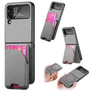 For Samsung Galaxy Z Flip4 Twill Fabric Leather Skin Card Bag Magnetic Back Phone Case(Gray)