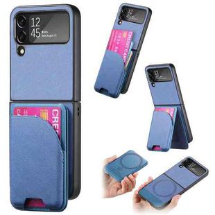 For Samsung Galaxy Z Flip4 Twill Fabric Leather Skin Card Bag Magnetic Back Phone Case(Blue)