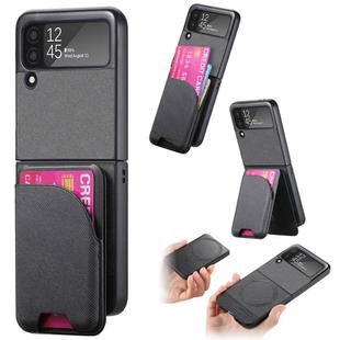 For Samsung Galaxy Z Flip3 5G Twill Fabric Leather Skin Card Bag Magnetic Back Phone Case(Black)