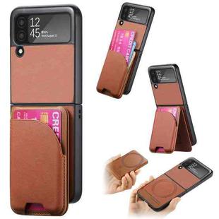 For Samsung Galaxy Z Flip3 5G Twill Fabric Leather Skin Card Bag Magnetic Back Phone Case(Brown)