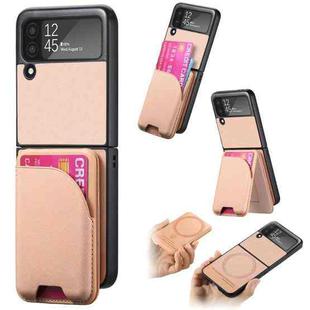 For Samsung Galaxy Z Flip3 5G Twill Fabric Leather Skin Card Bag Magnetic Back Phone Case(Pink)