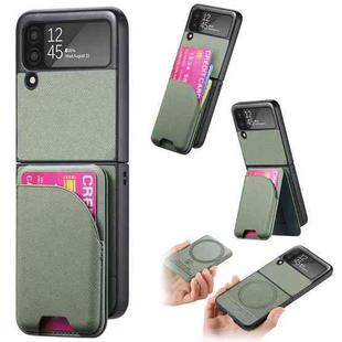 For Samsung Galaxy Z Flip3 5G Twill Fabric Leather Skin Card Bag Magnetic Back Phone Case(Green)