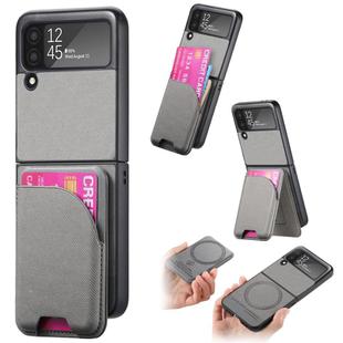 For Samsung Galaxy Z Flip3 5G Twill Fabric Leather Skin Card Bag Magnetic Back Phone Case(Gray)