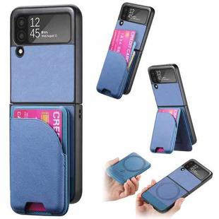 For Samsung Galaxy Z Flip3 5G Twill Fabric Leather Skin Card Bag Magnetic Back Phone Case(Blue)