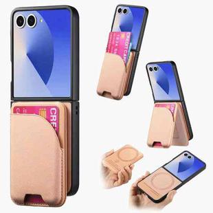 For Samsung Galaxy Z Flip7 5G Twill Fabric Leather Skin Card Bag Magnetic Back Phone Case(Pink)