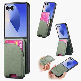 For Samsung Galaxy Z Flip7 5G Twill Fabric Leather Skin Card Bag Magnetic Back Phone Case(Green)