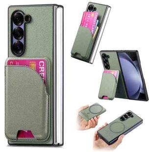 For Samsung Galaxy Z Fold5 Twill Fabric Leather Skin Card Bag Magnetic Back Phone Case(Green)