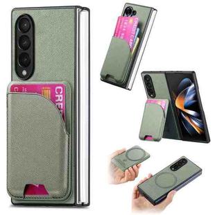 For Samsung Galaxy Z Fold4 Twill Fabric Leather Skin Card Bag Magnetic Back Phone Case(Green)