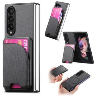 For Samsung Galaxy Z Fold3 5G Twill Fabric Leather Skin Card Bag Magnetic Back Phone Case(Black)