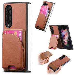 For Samsung Galaxy Z Fold3 5G Twill Fabric Leather Skin Card Bag Magnetic Back Phone Case(Brown)