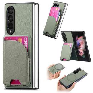 For Samsung Galaxy Z Fold3 5G Twill Fabric Leather Skin Card Bag Magnetic Back Phone Case(Green)