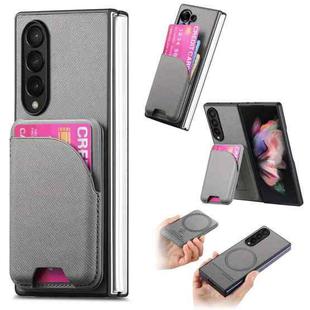 For Samsung Galaxy Z Fold3 5G Twill Fabric Leather Skin Card Bag Magnetic Back Phone Case(Gray)