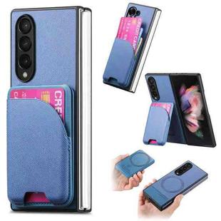 For Samsung Galaxy Z Fold3 5G Twill Fabric Leather Skin Card Bag Magnetic Back Phone Case(Blue)