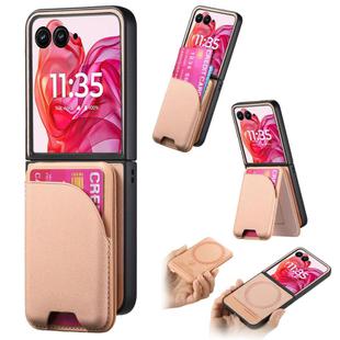 For Motorola Razr 50 Ultra Twill Fabric Leather Skin Card Bag Magnetic Back Phone Case(Pink)
