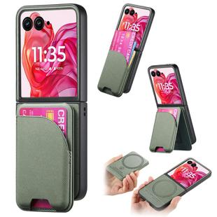 For Motorola Razr 50 Ultra Twill Fabric Leather Skin Card Bag Magnetic Back Phone Case(Green)