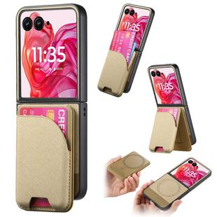 For Motorola Razr 50 Ultra Twill Fabric Leather Skin Card Bag Magnetic Back Phone Case(Khaki)