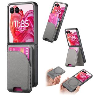 For Motorola Razr 50 Ultra Twill Fabric Leather Skin Card Bag Magnetic Back Phone Case(Gray)