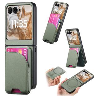 For Motorola Razr 50 Twill Fabric Leather Skin Card Bag Magnetic Back Phone Case(Green)