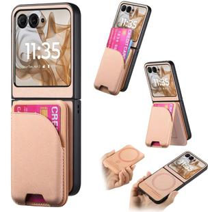 For Motorola Razr 40 Twill Fabric Leather Skin Card Bag Magnetic Back Phone Case(Pink)