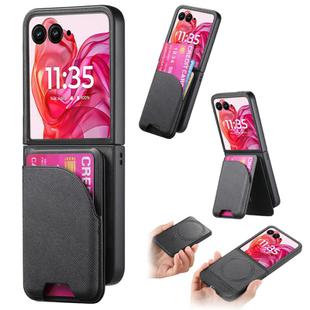 For Motorola Razr 40 Ultra Twill Fabric Leather Skin Card Bag Magnetic Back Phone Case(Black)