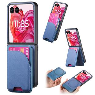 For Motorola Razr 40 Ultra Twill Fabric Leather Skin Card Bag Magnetic Back Phone Case(Blue)
