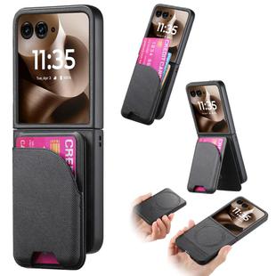 For Motorola Razr 60 Ultra Twill Fabric Leather Skin Card Bag Magnetic Back Phone Case(Black)