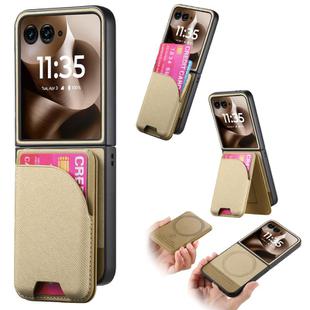 For Motorola Razr 60 Ultra Twill Fabric Leather Skin Card Bag Magnetic Back Phone Case(Khaki)