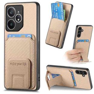For Realme Neo7 Carbon Fiber Card Bag Fold Stand Phone Case(Khaki)
