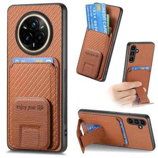 For Realme 14 Pro Carbon Fiber Card Bag Fold Stand Phone Case(Brown)