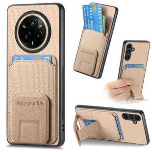 For Realme 14 Pro Carbon Fiber Card Bag Fold Stand Phone Case(Khaki)