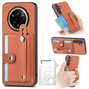 For Realme 14 Pro Wristband Kickstand Wallet Back Phone Case with Tool Knife(Brown)